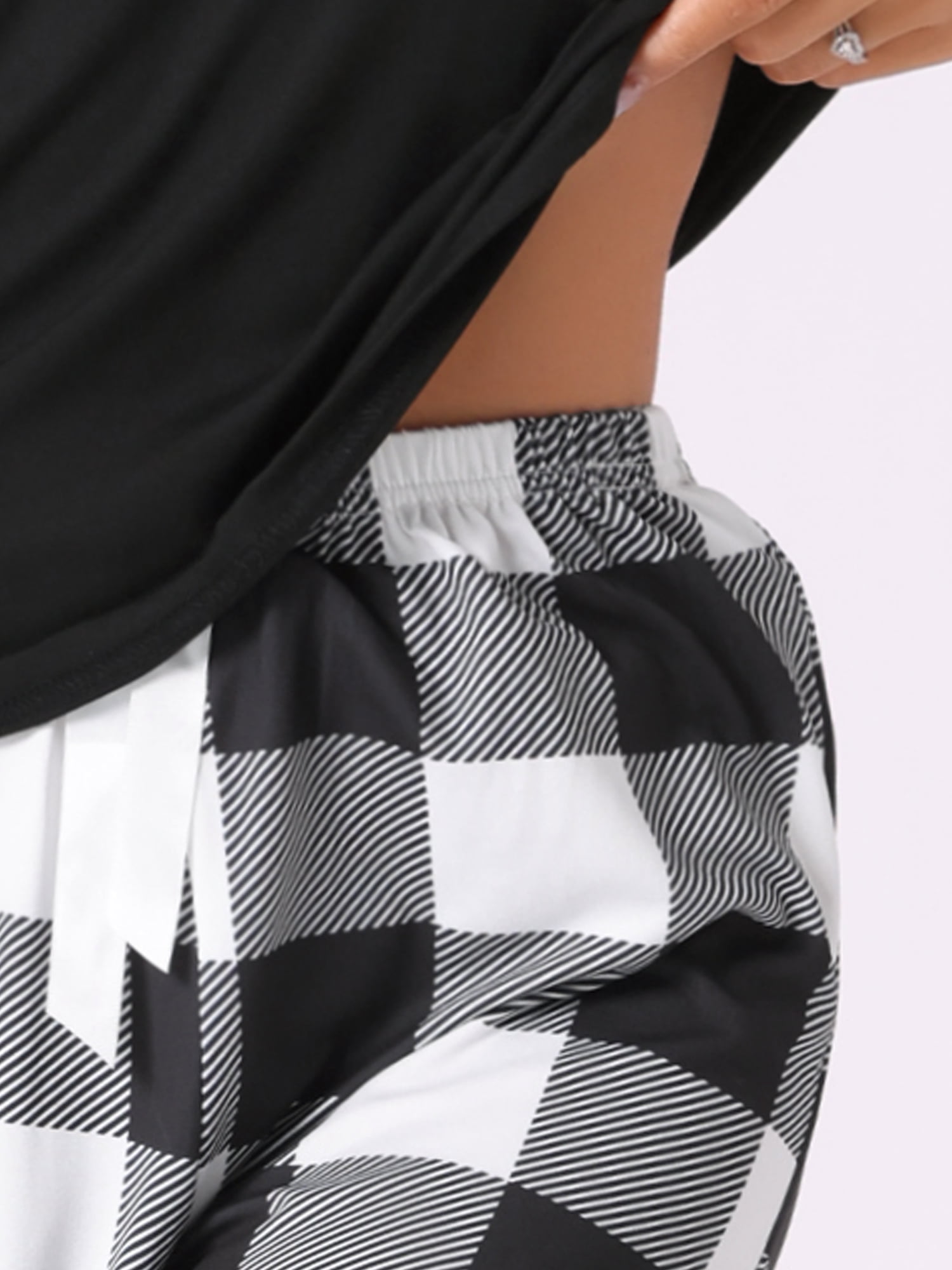 DARING DIVA Women's Plaid Short Sleeve Tops with Pants Pajama Sets L White