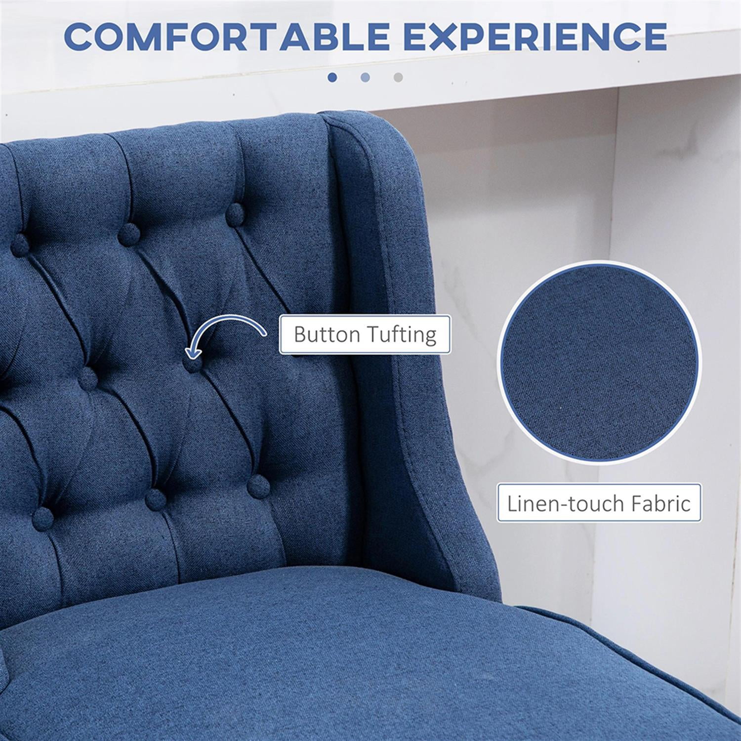 Demi Bonn 180 Degree Swivel Bar Stool Set of 2, Modern Cushioned Bar 30" Seat Height Stool with Button Tufted Back and Solid Wood Legs, Blue