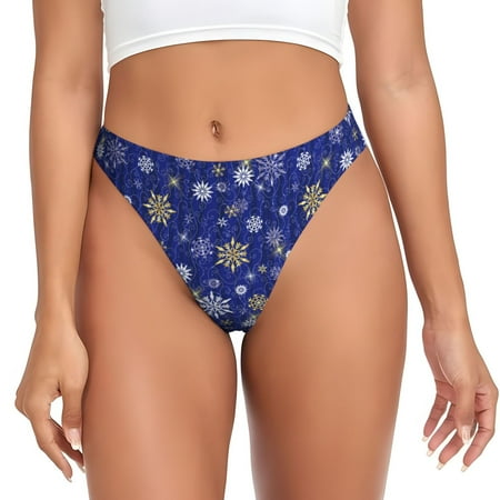 Thongs for Women - Golden Snowflakes Royal Blue No Show Seamless Womens Thongs Underwear  Stretch G String Thongs for Women  Ladies Breathable Kawaii Thong Bikini Panties Briefs