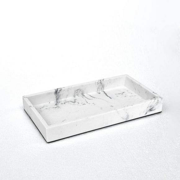 hometrends Faux Marble White Vanity Tray, Sandstone vanity tray for storing small bathroom toiletries, Sandstone vanity tray