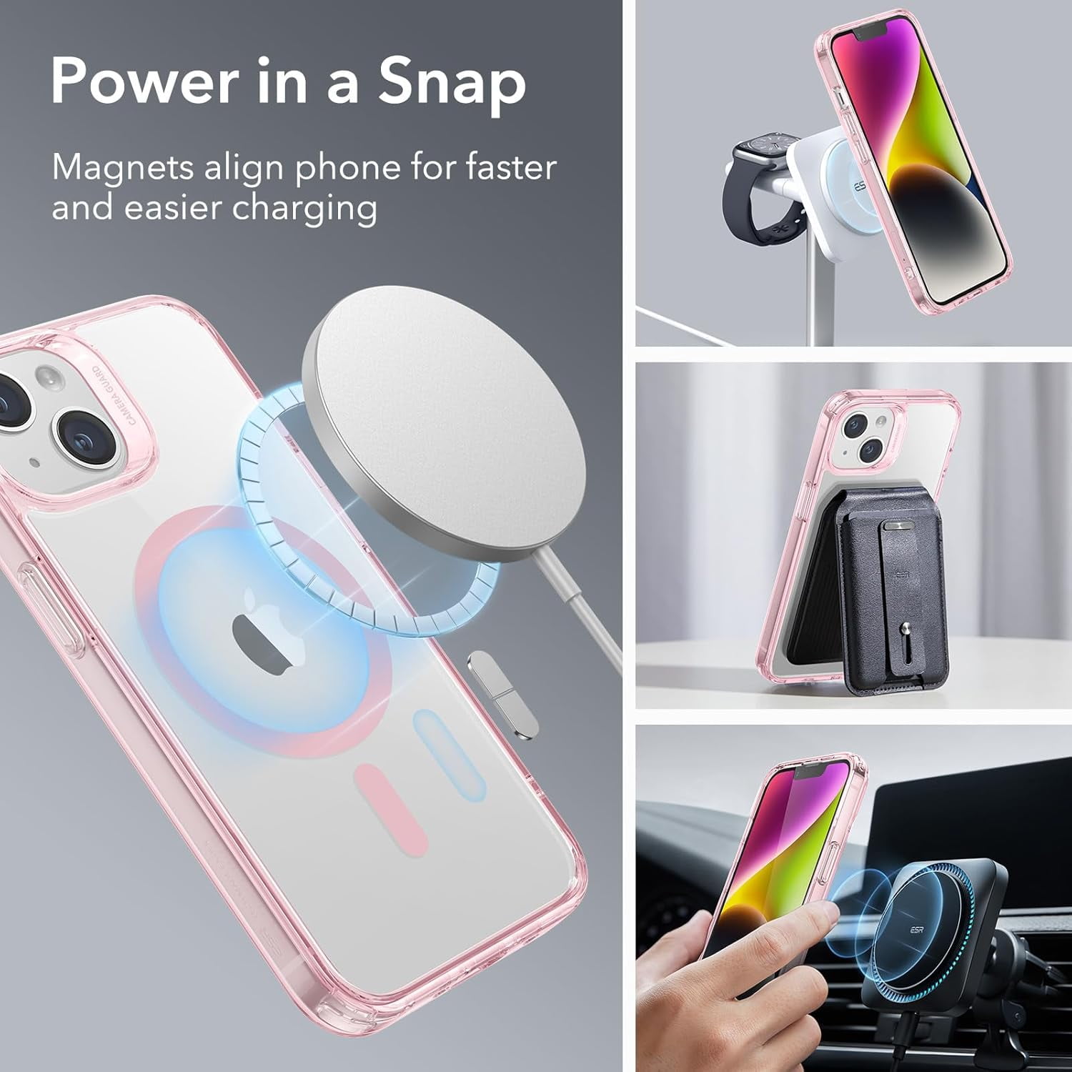 CRKMGS-Classic Hybrid Case (HaloLock) - MagSafe Compatible, Shockproof Military-Grade Protection for iPhone 14/13, Clear Pink