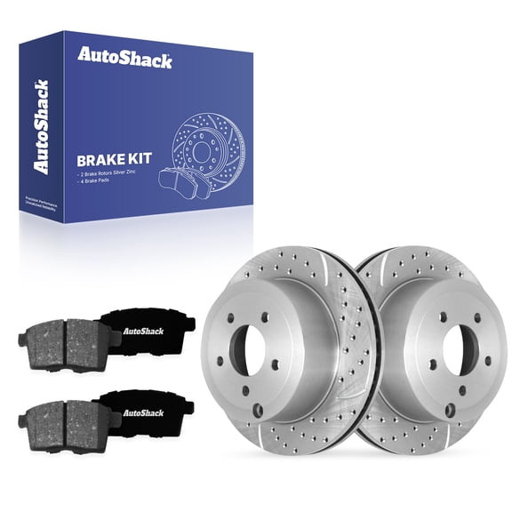 AutoShack Rear Vented Drilled & Slotted Silver Zinc Coated Brake Rotor   Premium Ceramic Pad 6-PC Brake Kit Replacement for 2007-2010 Ford Edge 2007-2010 Lincoln MKX SilverShield Pro 11.89" (302 mm)
