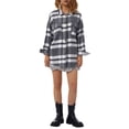 thumbnail image 2 of Qiylii Women Plaid Shirt Jacket, Long Sleeve Lapel Slit Outerwear with Pockets, 2 of 9