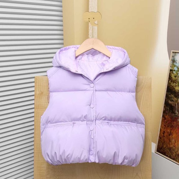 Maqroz Girls Quilted Sleeveless Jackets Snap Button Down Hooded Coat Casual Warm Lightweight Solid Color Daily Wear for Fall Winter
