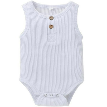 

Wolfast Promotion Infant Baby Boys Girls Solid Ribbed Bodysuit Stitch Sleeveless Clothes Romper
