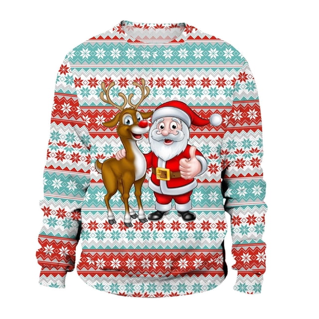 PMUYBHF Chandail à Capuche pour Hommes Noir Automne et Hiver Tendance Décontractée Imprimé de Noël Chandail Col Rond Chandails en Molleton à Capuche Zippés devant