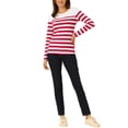 thumbnail image 2 of INSPIRE CHIC Blouse pour Femme à Rayures à Blocs de Couleur à Manches Longues T-Shirt Décontracté TG à Rayures Rouges, 2 of 6