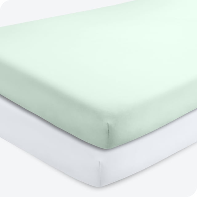 Bare Home Sábanas Ajustables Paquete de 2, Colección Prémium 1800, Ultra Suaves, para Cuna, Menta Primaveral/blanco