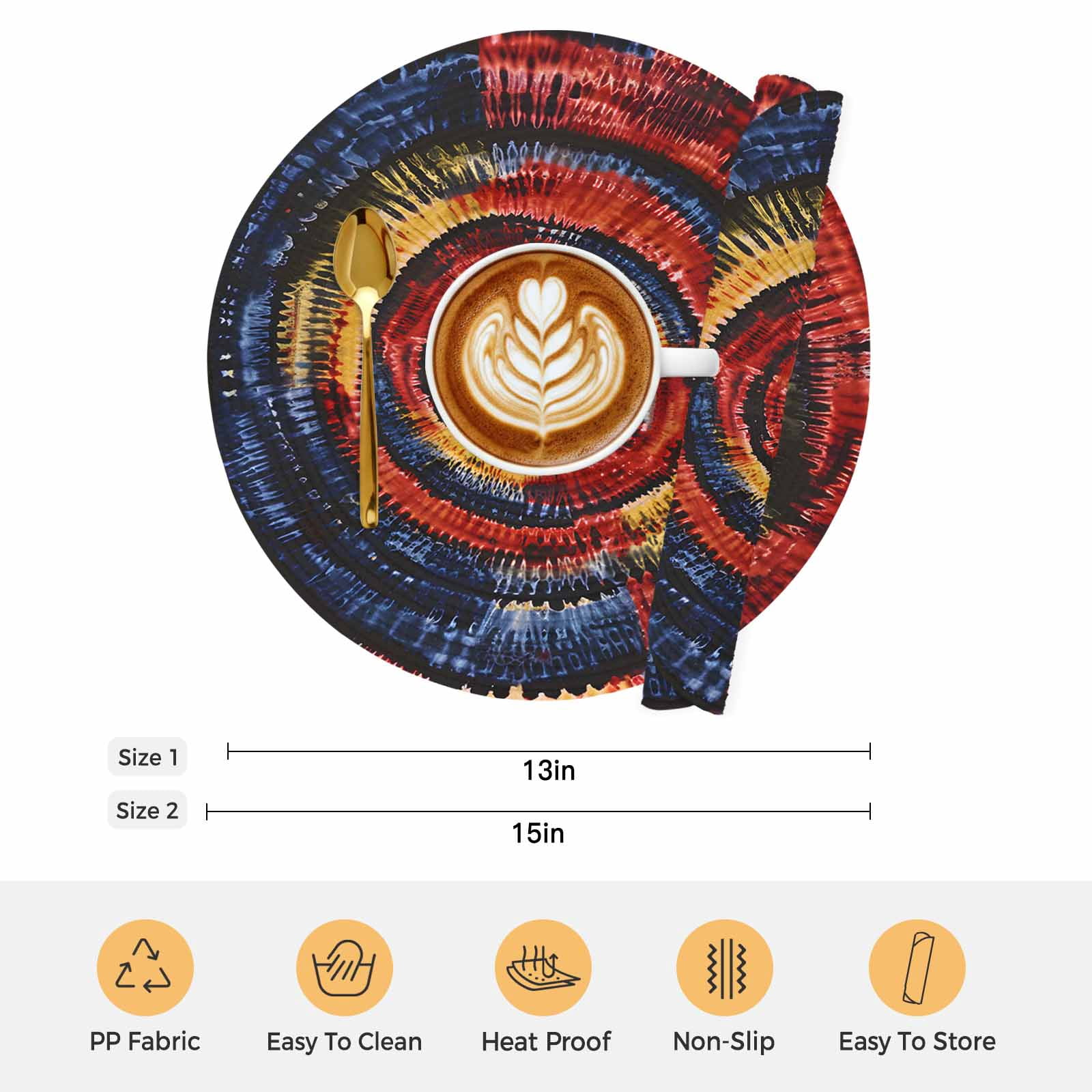 Red Yellow Blue Round Placemats Set of 8 Ethnic Geometric Art Modern Abstract Place Mats Indoor Woven Table Mats Washable Heat-Resistance Braided Dining Table Placemats for Kitchen Party 15 Inch