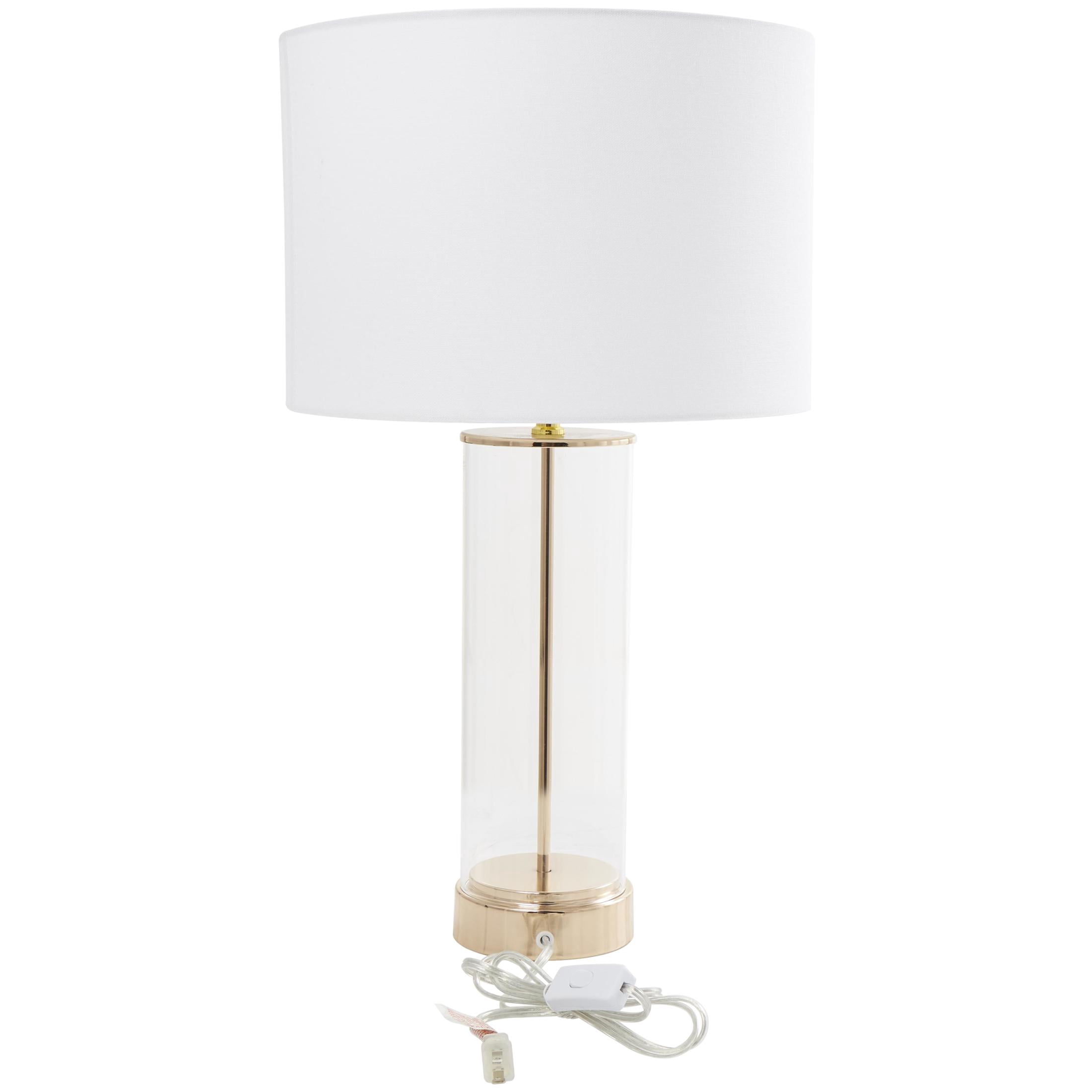 CosmoLiving by Cosmopolitan 25" Transparent Base Gold Table Lamp with Cream Linen Shade