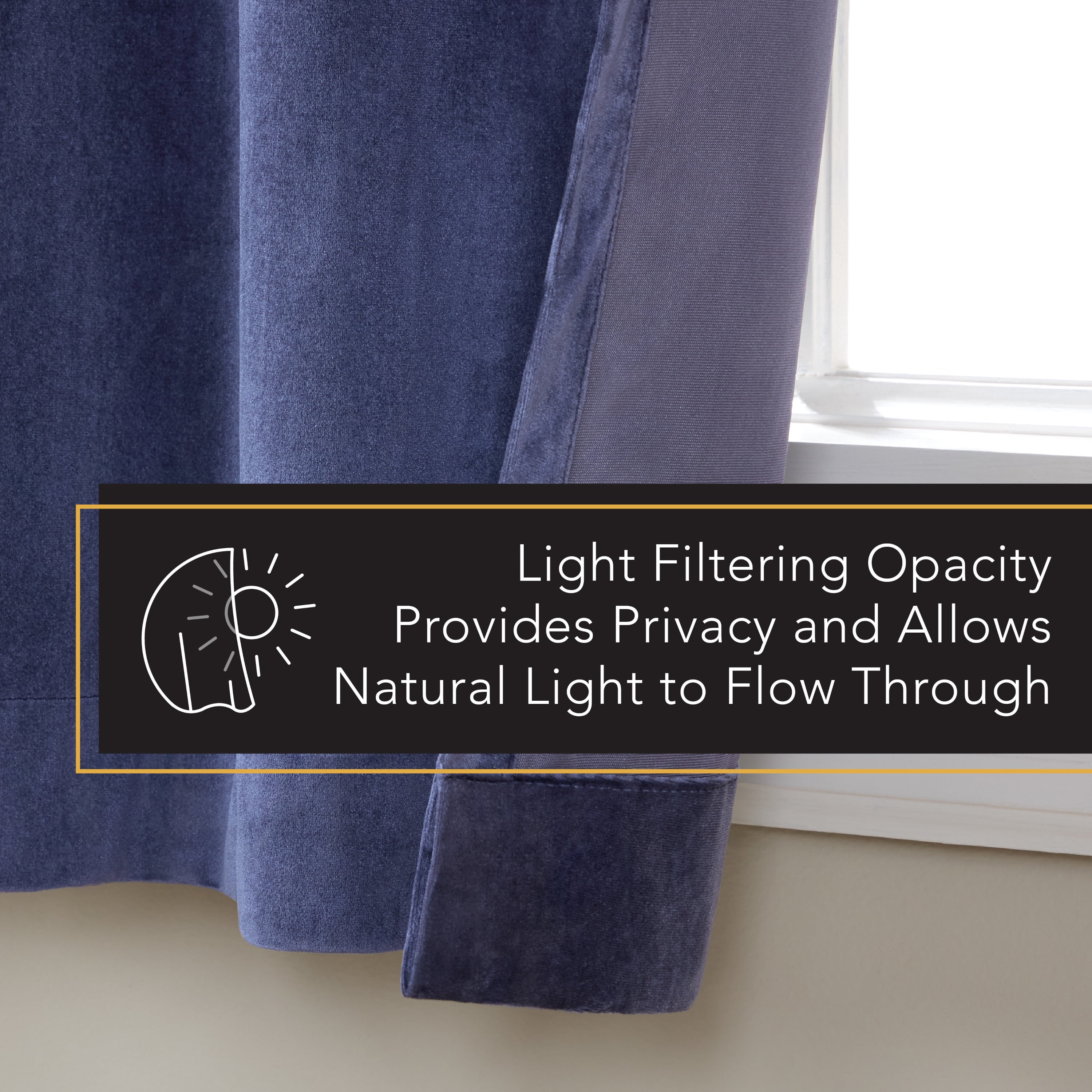 TOWN & COUNTRY LUXE Velour Solid Heavyweight Indoor Curtains, Light Filtering Opacity, Triple Pinch Pleat Top, Plush Velvet, 2-Pack Set, 27"x96", Navy