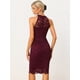 thumbnail image 3 of Elegante vestido de encaje para mujer, cuello halter, sin mangas, ajustado, vestido de cóctel borgo?a S, 3 of 6