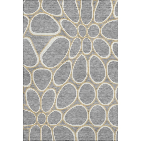 Addison Rugs Mayfield Premium Machine Washable Transitional Circles Gray Rectangle Rug, 9' x 12'