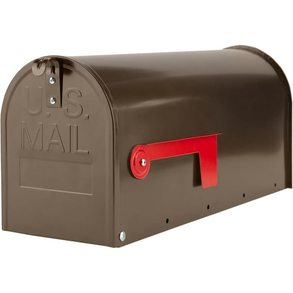 Brown Mailboxe for Outside, Post Mount Mailbox, Galvanized Steel Medium Capacity Mail Boxes, 19 x 8.7 x 6.7 Inches