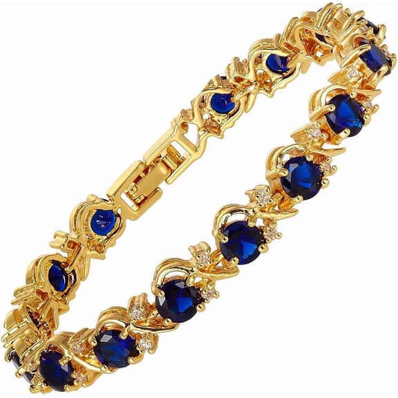 Soleilie 14K Gold Plated Tennis Bracelet, Women's - Colored Birthstone, 6mm Round Cubic Zirconia Gemstone, 7-inch, Hypoallergenic Material, Comes with Gift Box, Perfect Anniversary/Birthday Gift.