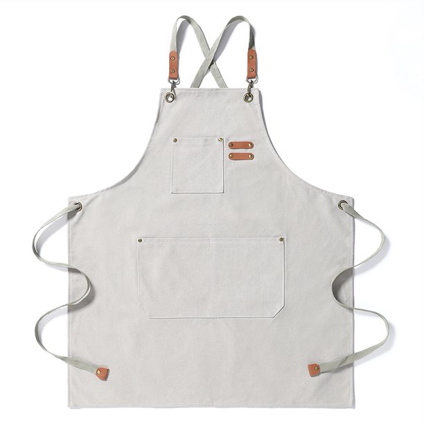 Yuarrent Delantal de lona, delantales de trabajo gruesos, fundas de delantales, ropa de trabajo cómoda, accesorio de cubierta, vestido para el Utensilios de cocina Beige Yuarrent HA011664-04