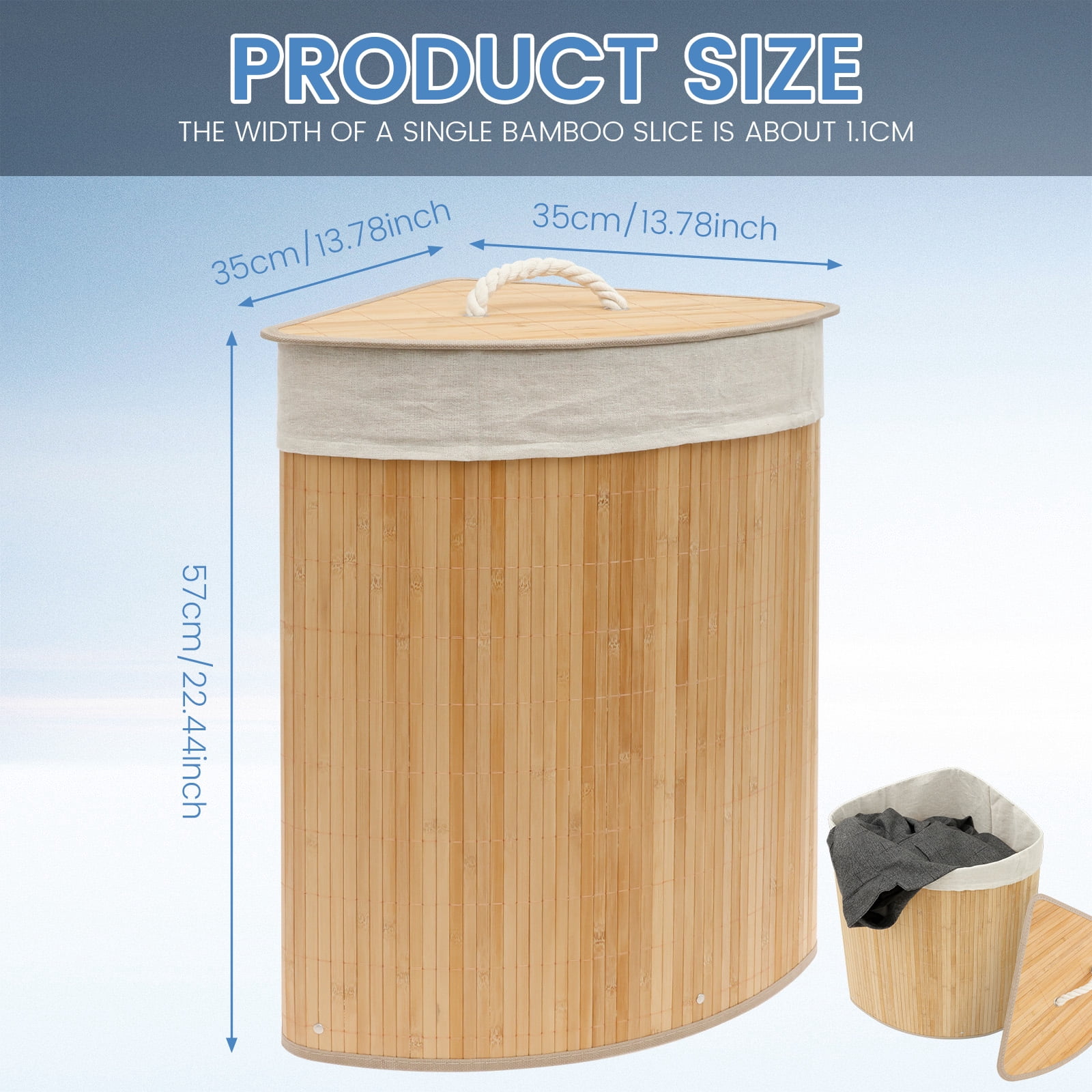 FKSZLL Laundry Hamper with Lid Laundry Basket Large Capacity Cloth Basket with Removable Liner Bamboo Hamper for Bedroom Bathroom