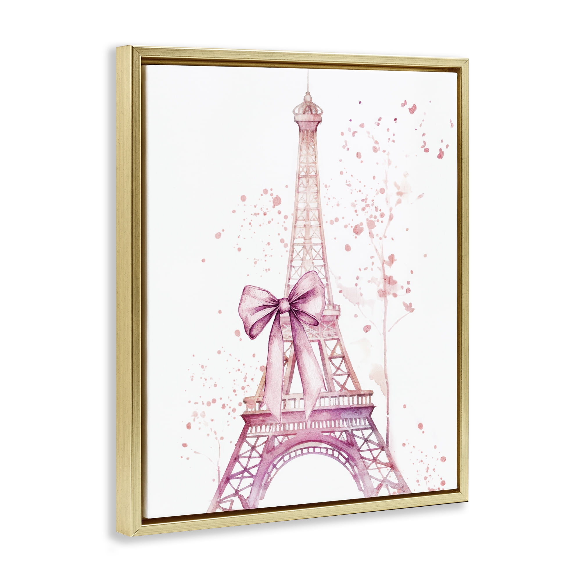 Bow Bedecked Paris Tower Gold Framed Floater Canvas Wall Art, design by Kim Allen
