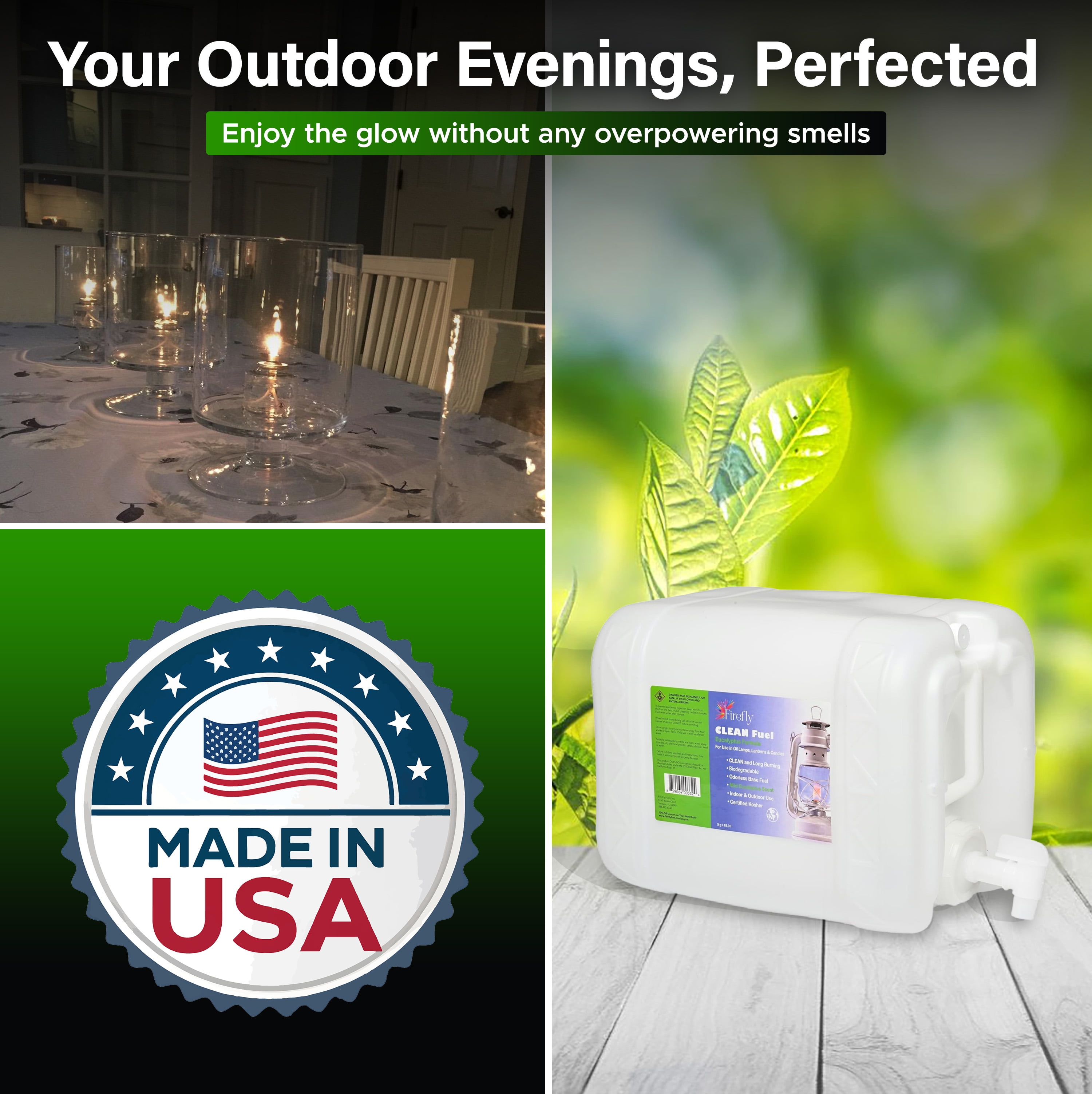 Firefly Fuel Eucalyptus Clean Fuel Lamp Oil, Smokeless & Virtually Odorless, Longer Burning, 5 Gallons