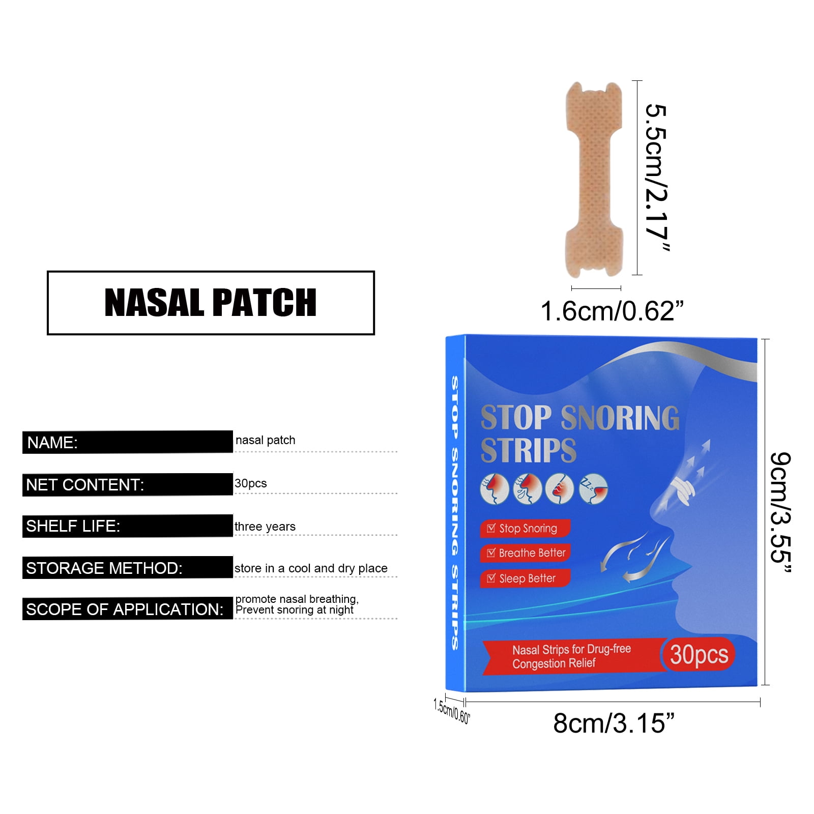 Alvantor Nasal Strips for Breathing, Extra Strength Nose Strips for Snoring Relief, Nasal Congestion & Sleep Aid, 30 Count