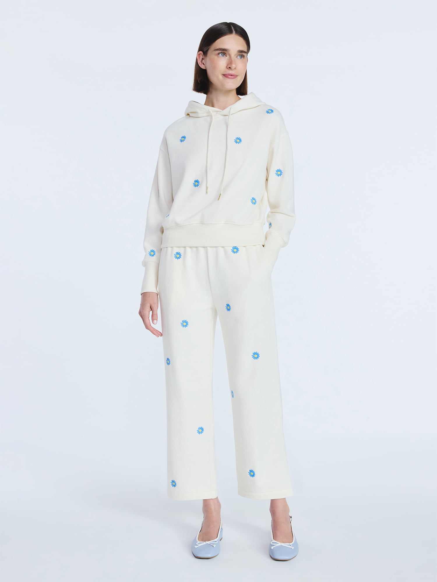Free Assembly Women’s and Women’s Plus Cropped Embroidered Pullover Hoodie Sweatshirt, Sizes XS-4X