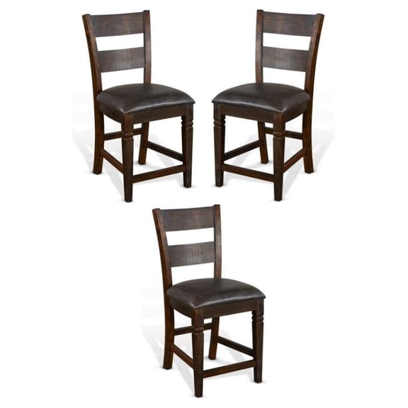 Home Square 24" Mahogany Wood Ladderback Barstool in Tobacco Leaf - Set of 3