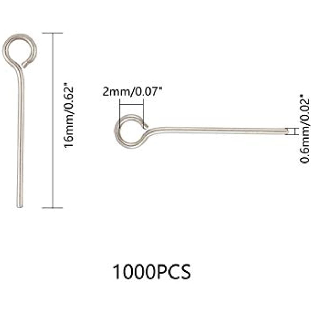 UNICRAFTABLE 2000pcs 304 Stainless Steel Eyepins 15mm Open Eye Pins Head  Pin Jewelry Making Findings DIY Components for Beads Making Connector Hole