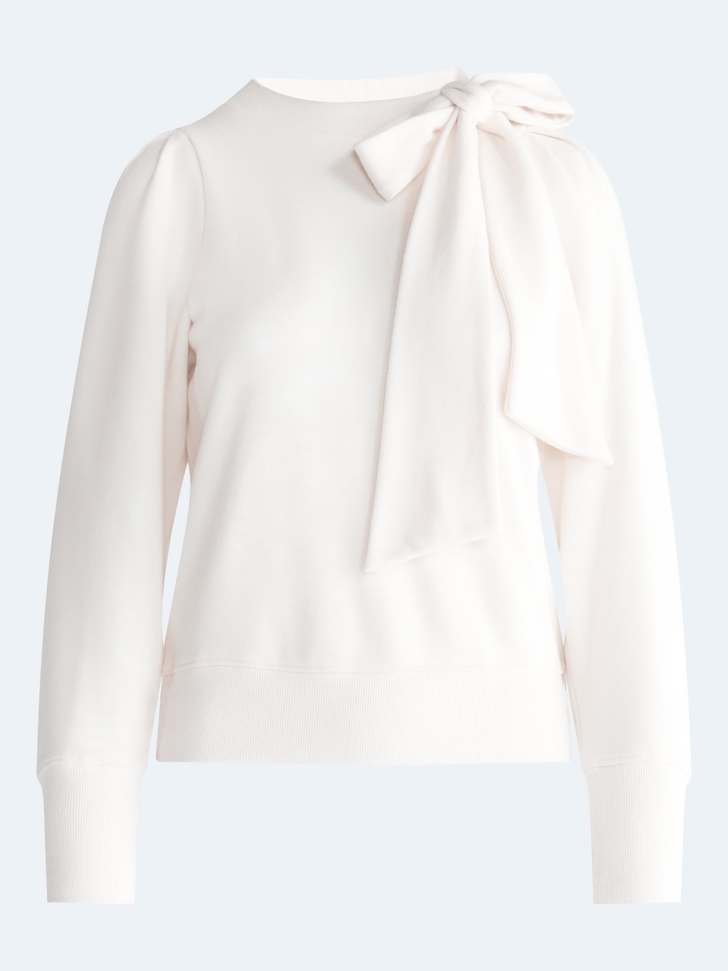 Free Assembly Women's and Women's Plus Bow Neck Sueded Terry Sweatshirt, Sizes XS-4X