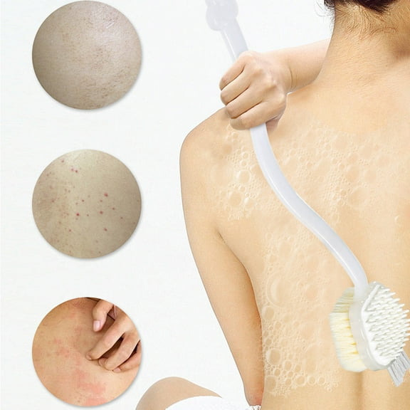 Shower Brush for Body, Shower Brush with Soft and Stiff Bristles, Three-Sided Bath Brush with Curved Long Handle Back Scrubber for Shower Body Exfoliator for Wet or Dry Brushing