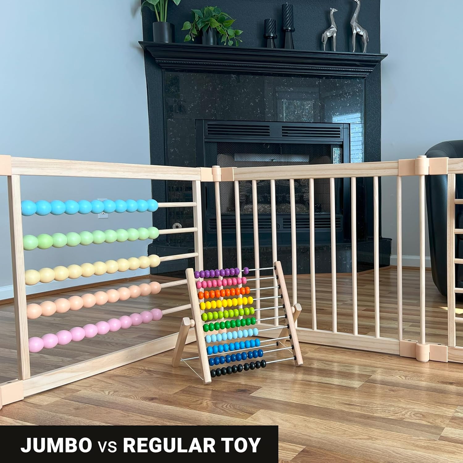Wooden Playpen Extra Large for Toddlers and Babies - Under The Sea Theme Toy Design - (8/10) Wood Panels - Foldable and Adjustable Baby playpen - Extra Large Baby Play Yard (8-Panels)