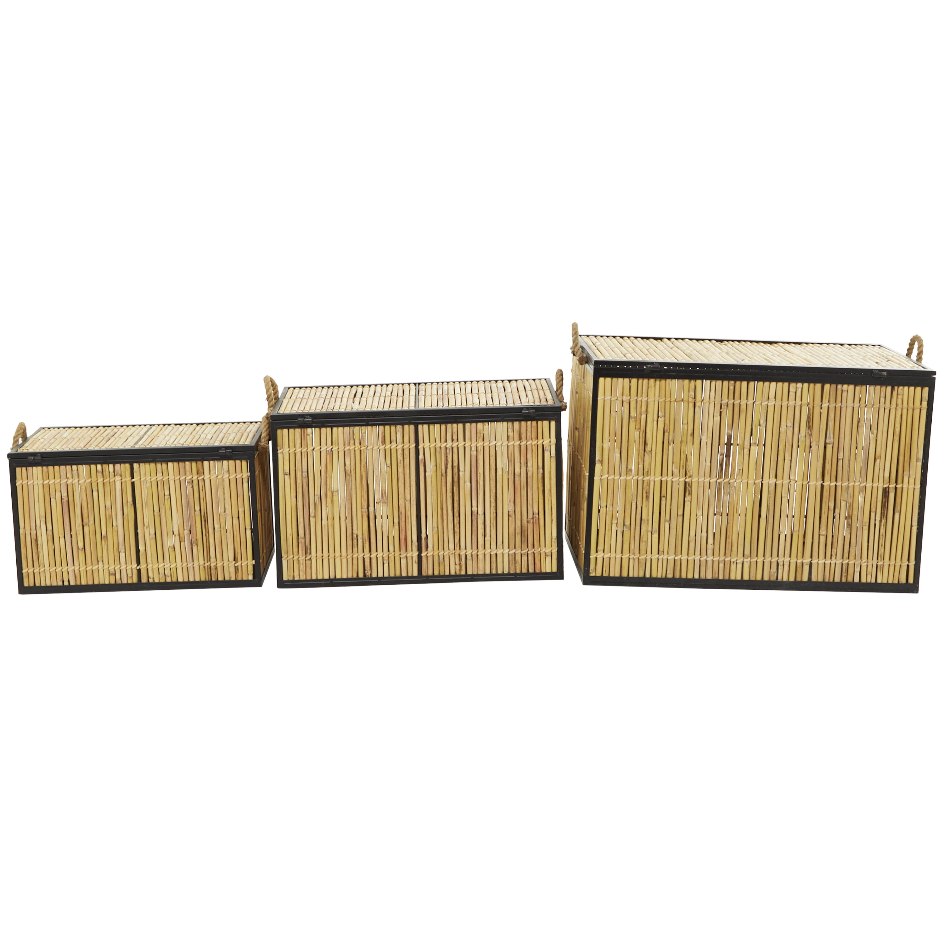 DecMode 25" x 17" Light Brown Rattan Handmade Nesting Trunk, 3-Pieces