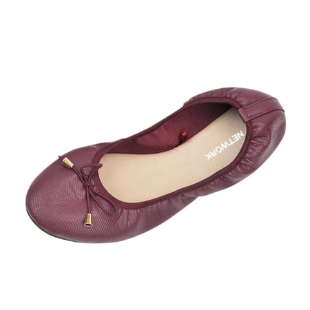 

Pyhlmscde Women s Loafer Round Toe Ballet Flat Shoe Leather Soft Sole Slip on Shallow Comfort Casual Work Shoes Bow Decorative Loafers