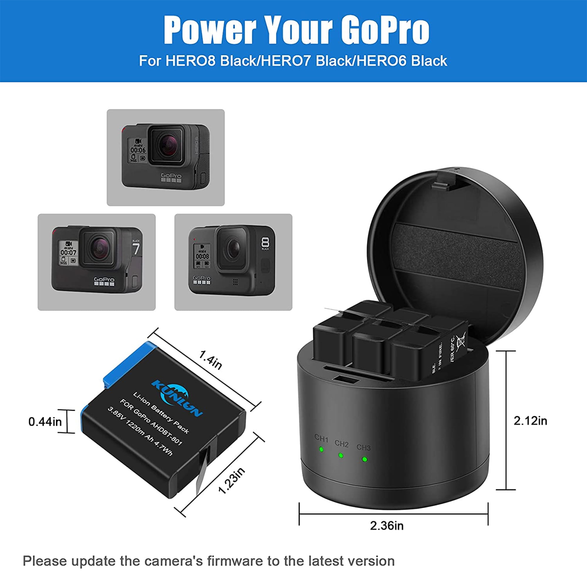 GoPro HERO7 BLACK、純正充電器、バッテリー3個＋オマケ GoPro