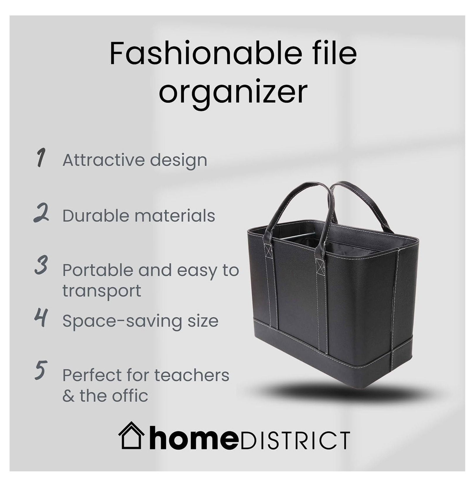 File Organizer Tote Bag - Portable Document Holder for Work, School, Home - Letter Size File Box with Handle - Brown Vegan Leather
