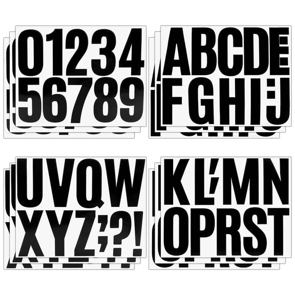 LiangXianzhen 4"Letter Number Punctuation Self Adhesive Weather-Proof Poster Boards Kit with 12 Sheets of Letter Number Punctuation Stickers, Black, 12 Count