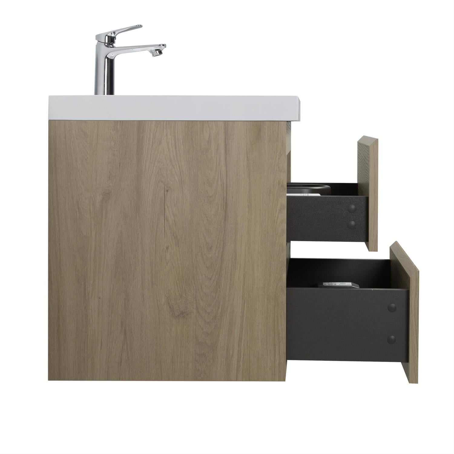 Demi Bonn 24" Floating Bathroom Vanity with Sink, Resin Top Basin and 2 Soft Close Drawers, Faucets and Drains Not Included, Brown