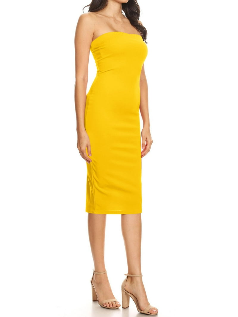 mustard bodycon midi dress Women's Elastic Tube Top Strapless Basic Casual Solid Slim S-3XL S Sexy Prom Dresses Size:UK12/US8 formal occasion fitted light blue prom