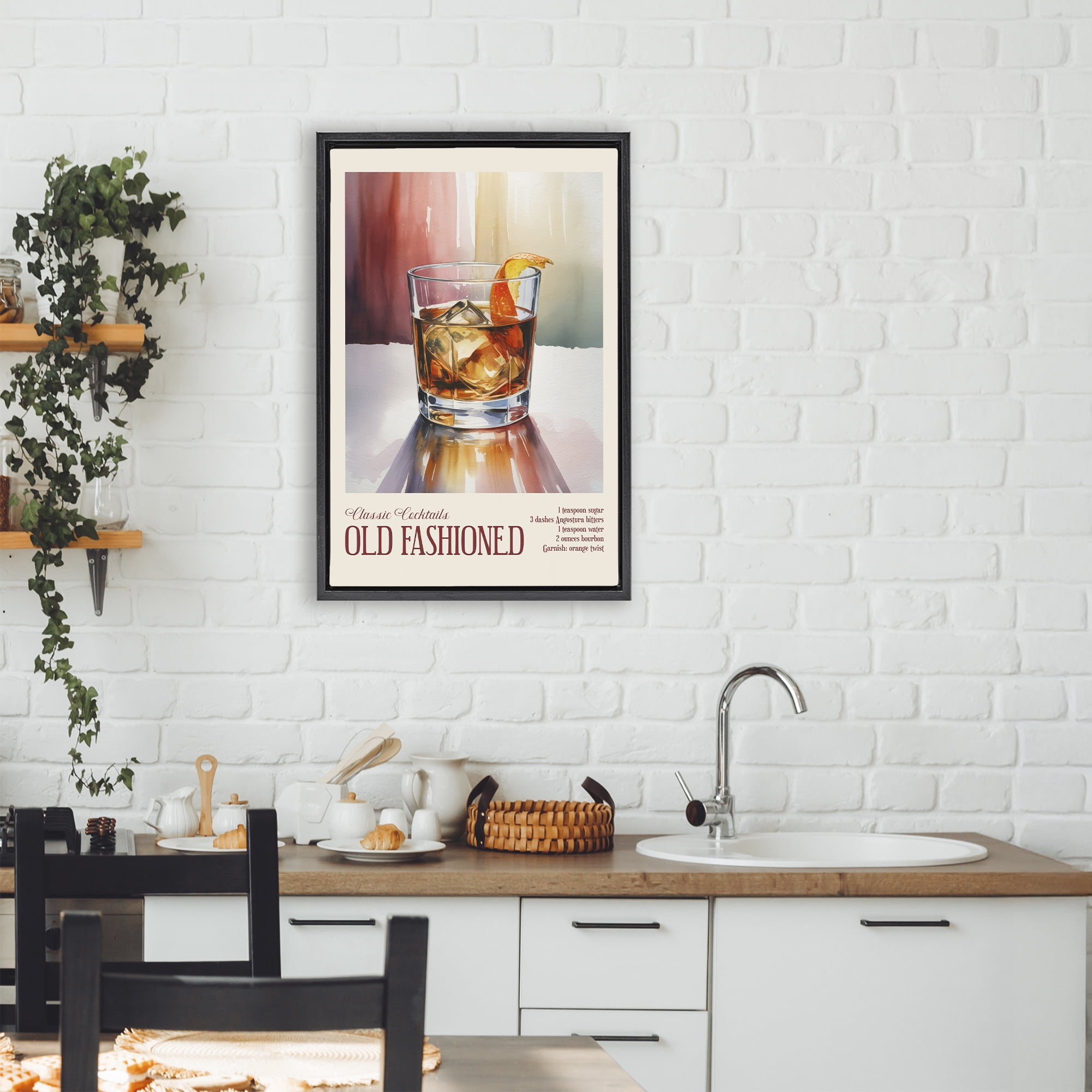 Stupell Industries Old Fashioned on Surface Black Framed Floater Canvas Wall Art, design by Andreas Magnusson