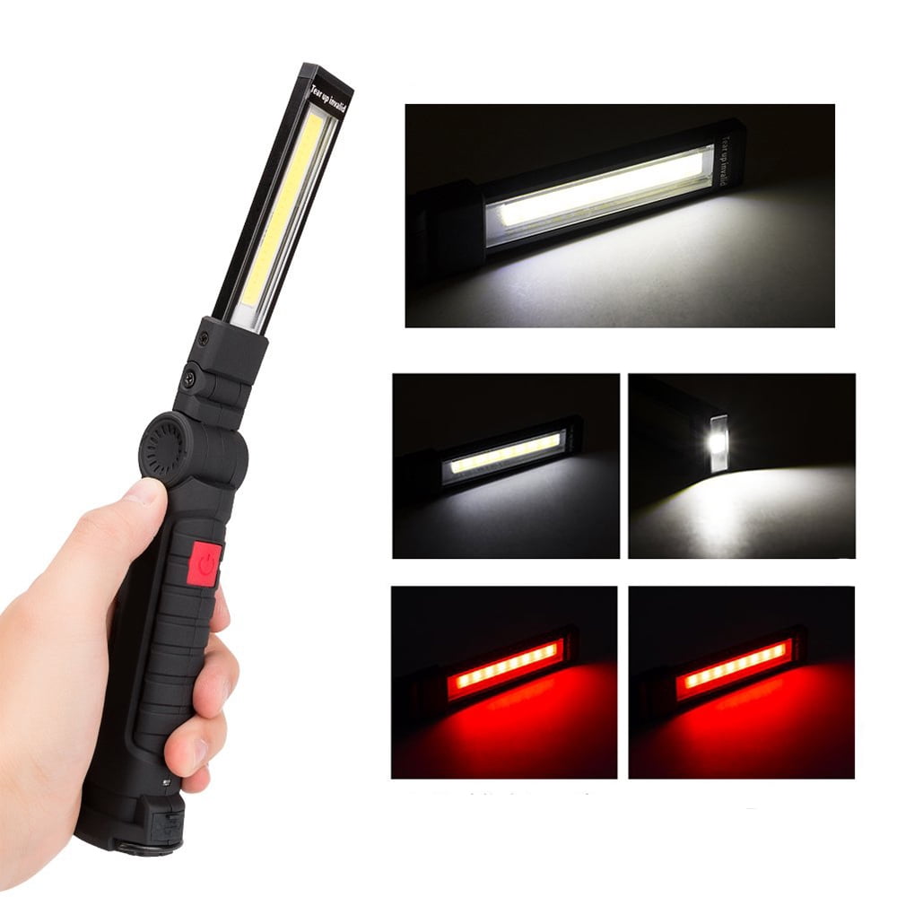 COB LED Rechargeable Work Light Flashlight w/Hook Inspect Folding Torch Lamp RED 