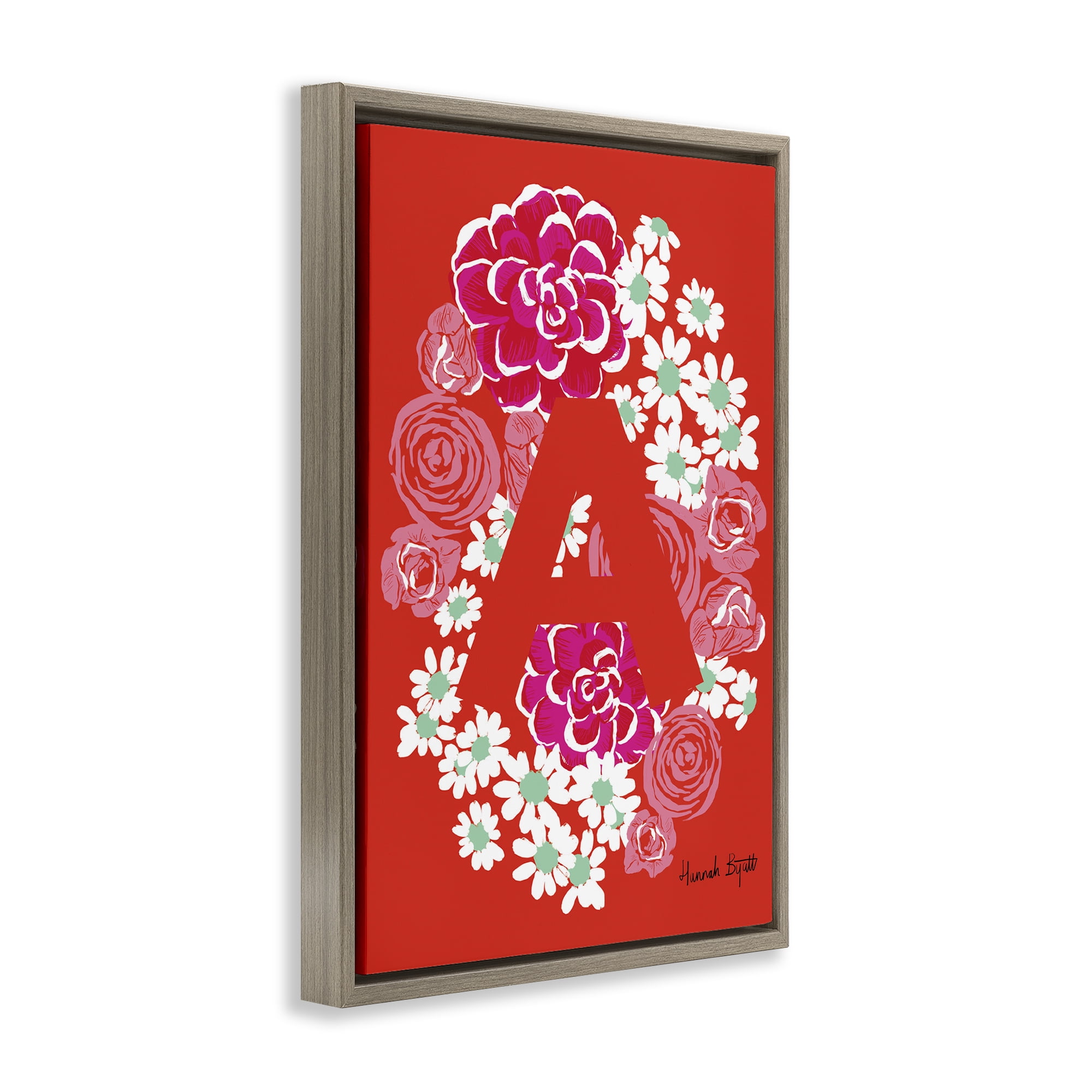 Stupell Industries Floral Bloom Letter A Botanical & Floral Painting Brown Floater Framed Art Print Wall Art, 17 x 25