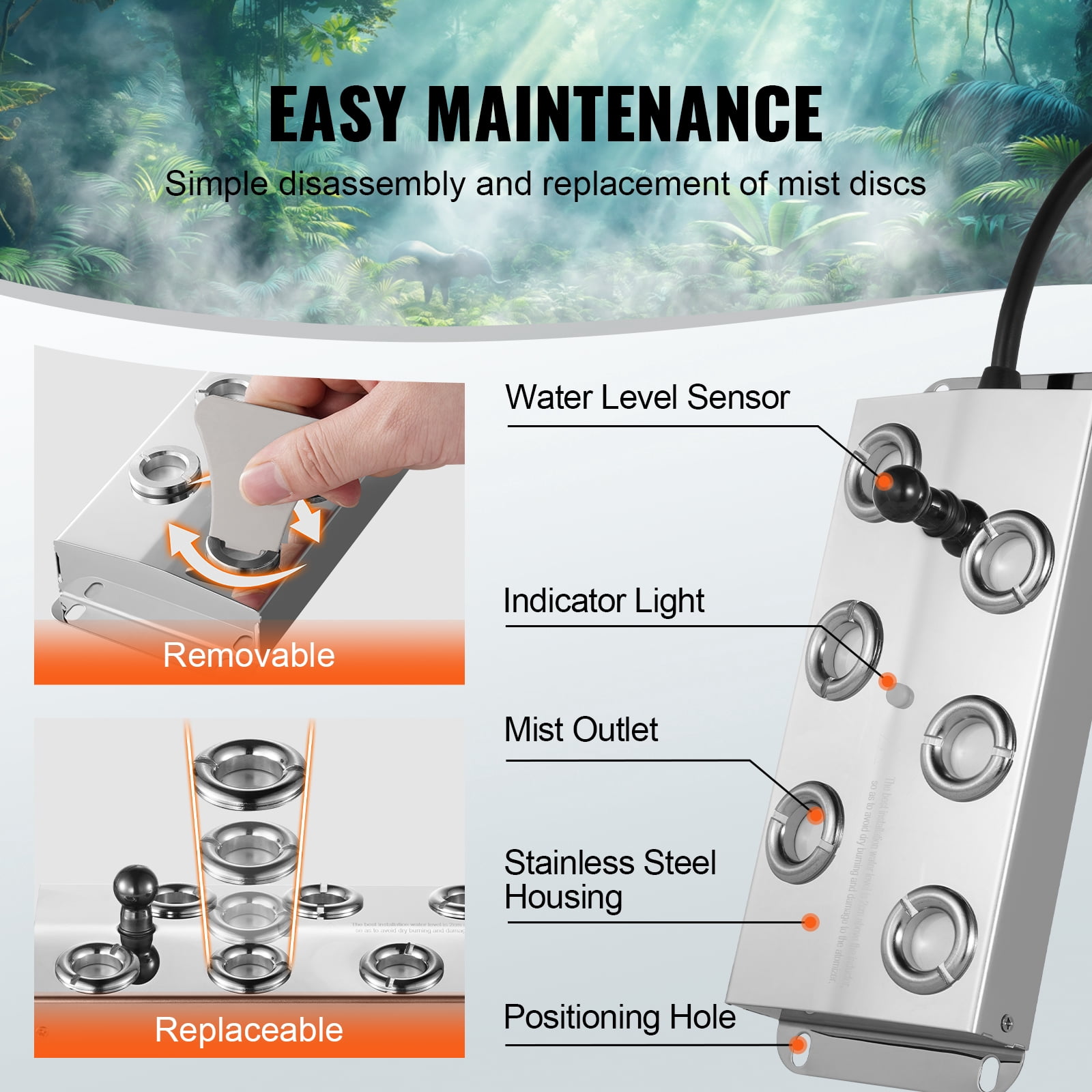 KFFKFF Ultrasonic Fog Creator 6 Head, 4500mL/H Mist Generator, 165W IP67 Water-Resistant Power Unit, Float, Spare Discs, Ideal for Ponds, Gardens, Rockeries, Greenhouses, Halloween Decor