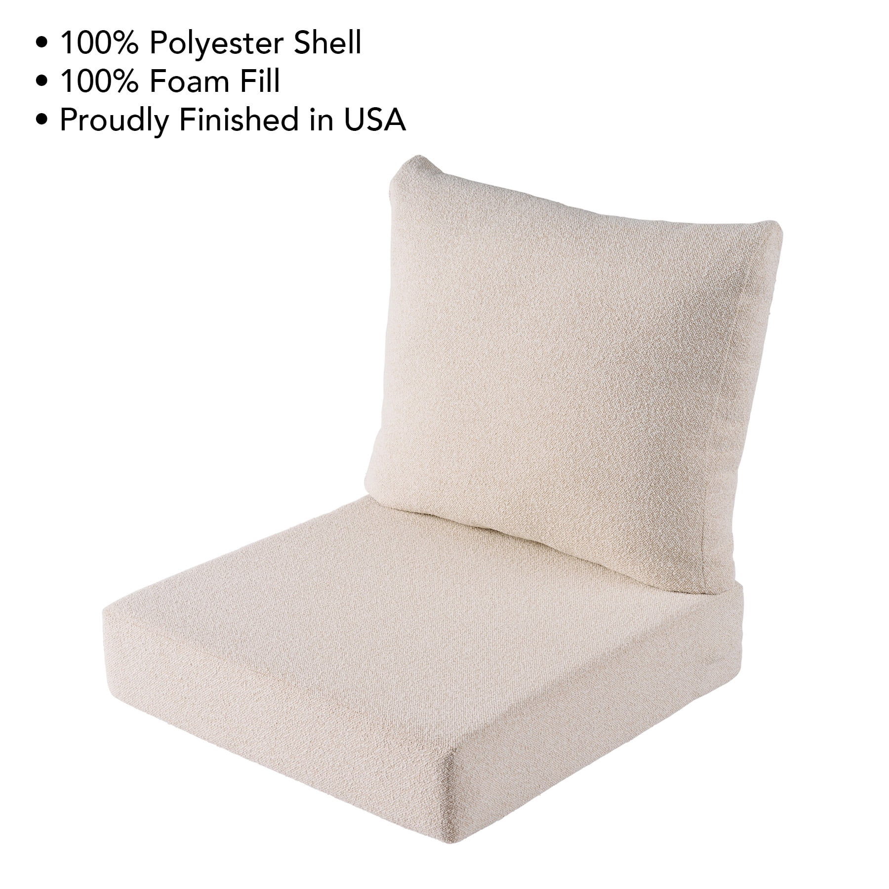 Better Homes & Gardens 24"x 24" Outdoor Deep Seat Cushion, 2-Piece, Cream Boucle