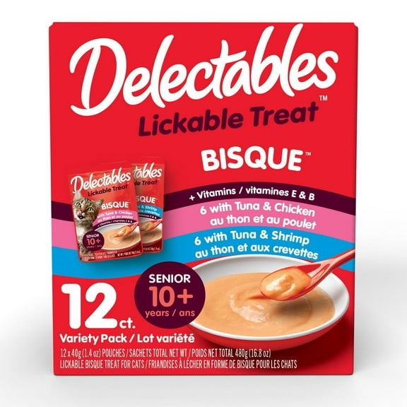 Delectables™ Friandises à lécher pour chats âgés, assortiment de 12 biscuits (friandises humides pour chats)