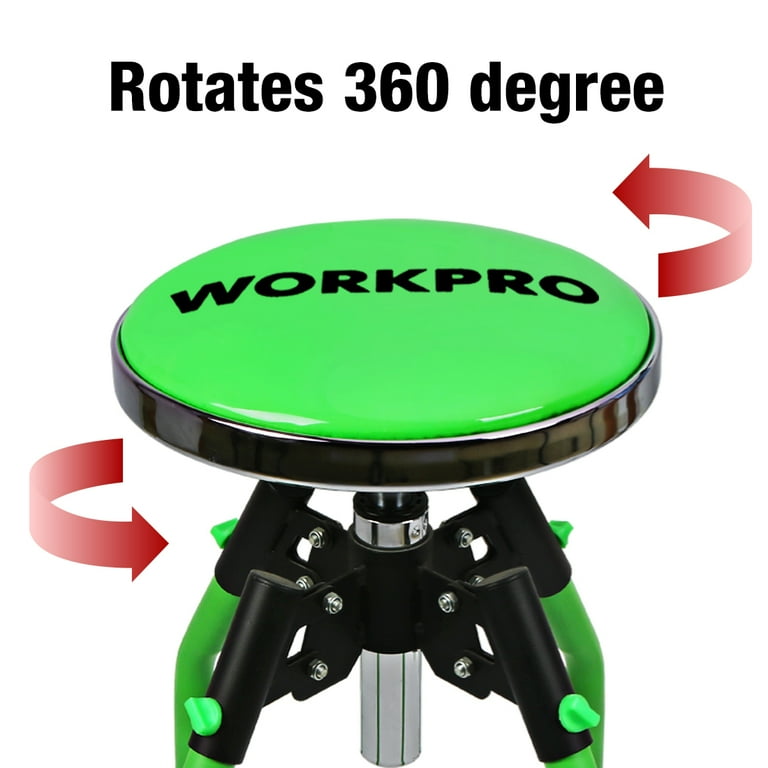 WORKPRO Heavy Duty Adjustable Hydraulic Shop Stool Garage Bar Stool 29in to 33. 86in 330 Pound Capacity Green