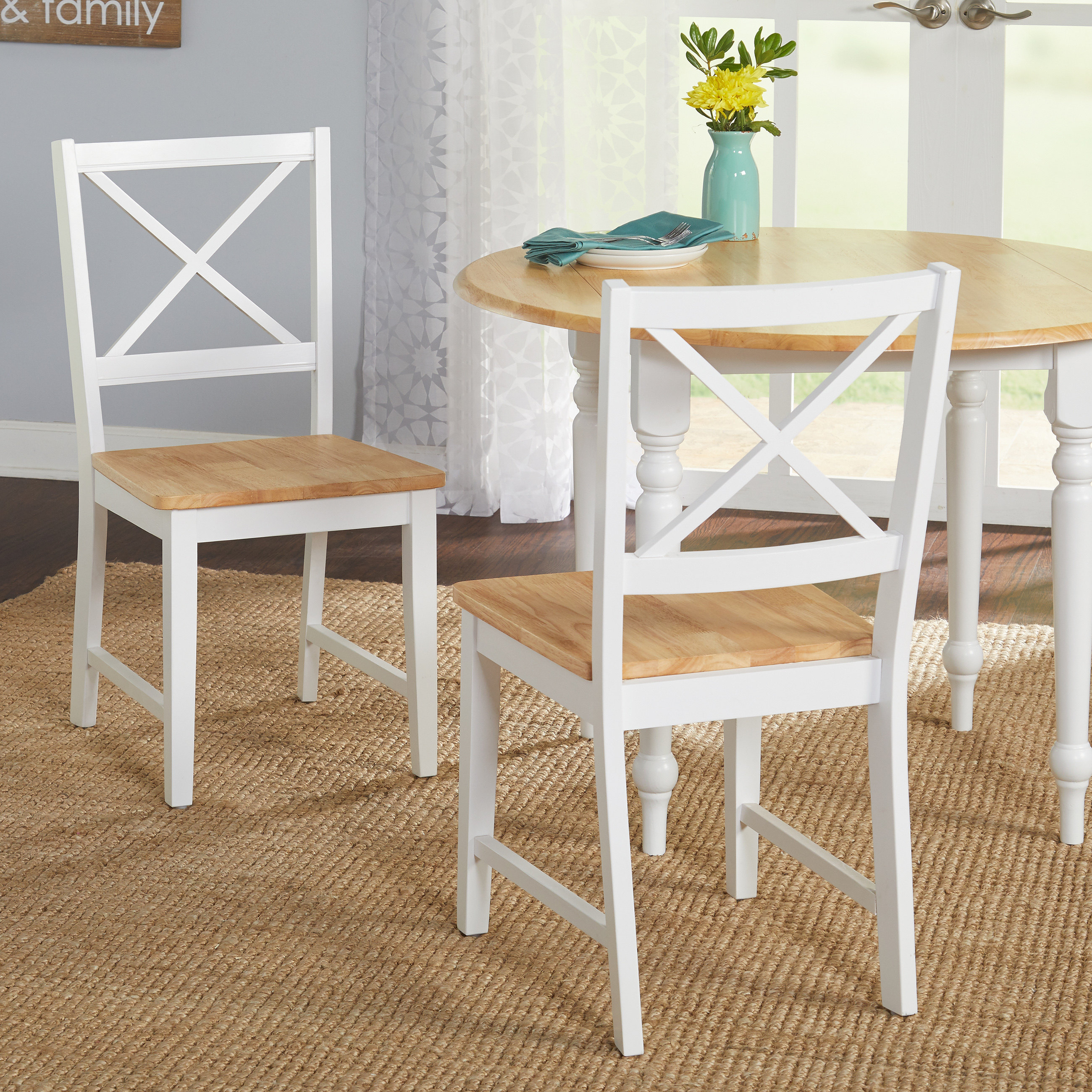 Tms Virginia Cross-Back Dining Chairs, Set of 2, White/Natural photo 3