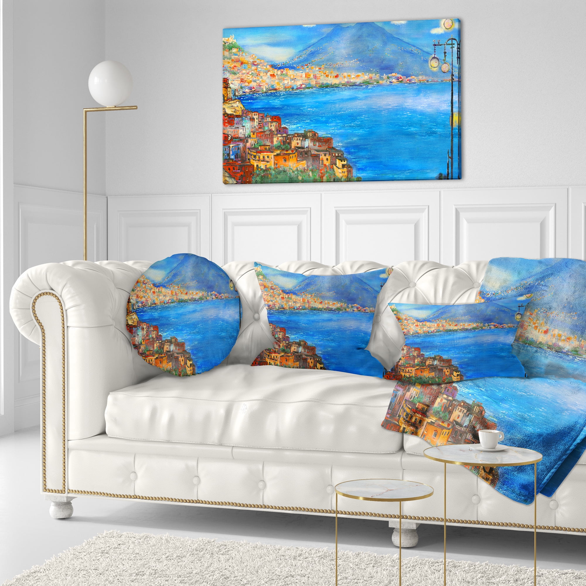 Designart Saturday Night Sea - Landscape Painting Throw Pillow - 12x20
