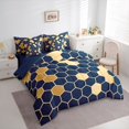 thumbnail image 4 of Homewish Navy Gold Honeycomb Twin Bedding Sets 7-Piece for Adult, Modern Fashion Abstract Bedding Comforter Set, Chic Hexagon Reversible Sheet Sets, Luxury Bedroom Decor, 4 of 8
