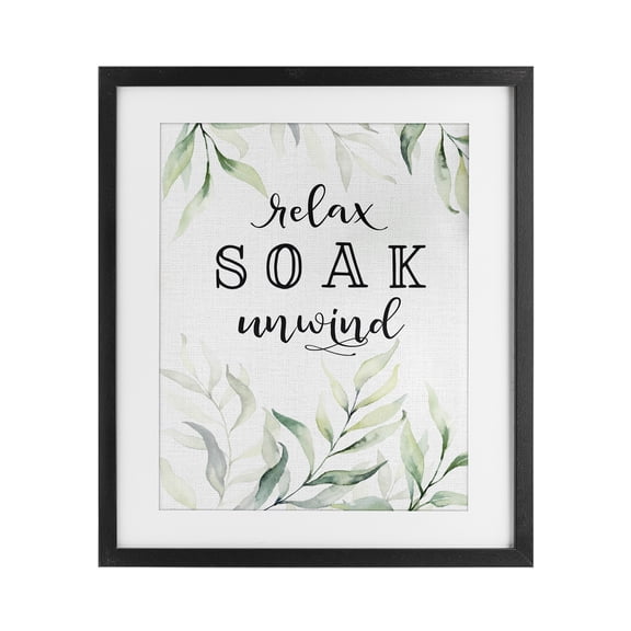 Soak & Unwind with Leaves Black Framed Print Under Glass, design by Lettered and Lined