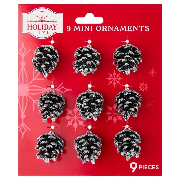 9-Count Silver Glitter Pinecone Mini Christmas Ornaments, 1", by Holiday Time