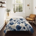 thumbnail image 4 of Navy Blue Beige Peony Tapestry for Bedroom Wall Hanging Tapestry, Vintage Floral Blossom Botanical Ceiling Backdrop Tapestries Poster Blanket Wall Decor for Teens Room Living Room Dorm 39" x 59", 4 of 8